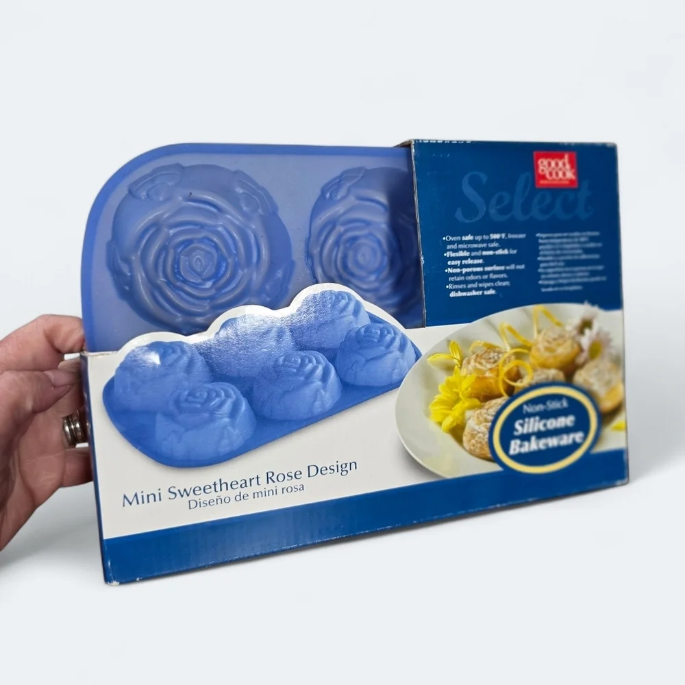 Good Cook 6 Cup Mini Rose Cupcake Pan Blue Silicone Rose Mold Bakeware